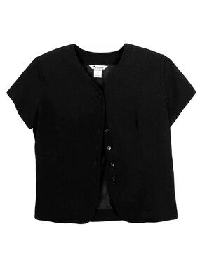 Nygard Collection Womens Black Button-Up Blouse Short Sleeve Fitted 8 Petite